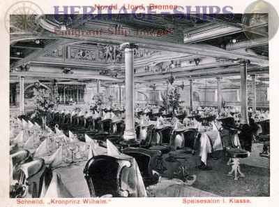 Kronprinz Wilhelm - 1st class Dining saloon - Click Image to Close